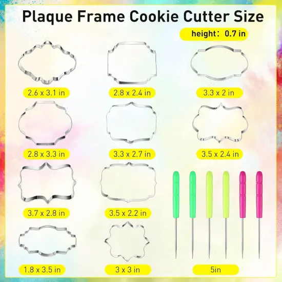 10-Piece Plaque Frame Cookie Cutter Set Stainless Steel & 6 Sugar Pins {2}