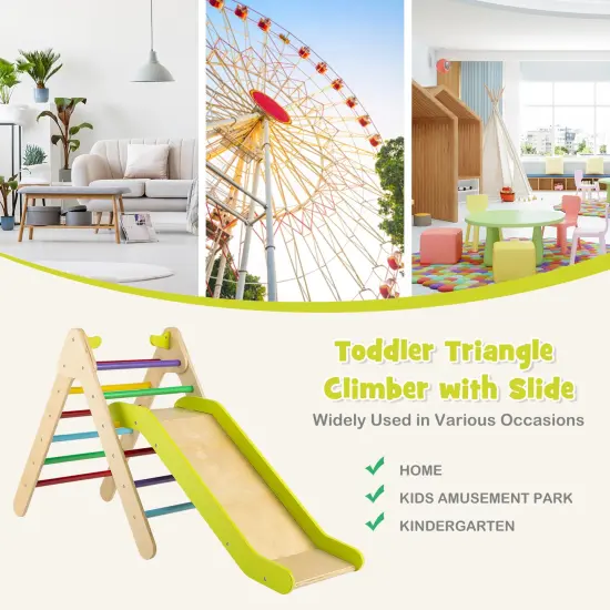 2-in-1 Wooden Triangle Climber Set with Gradient Adjustable Slide Multicolored {6}