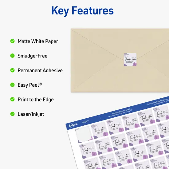 Avery Printable Square Labels with Sure Feed, 1" x 1", Matte White, Permanent Adhesive, Laser & Inkjet Printers, 1,200 Blank Labels (5658) {2}
