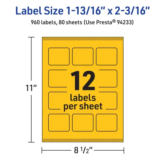 Avery Bright Yellow Paper Labels, 1-13/16" x 2-3/16" Rectangle {5}
