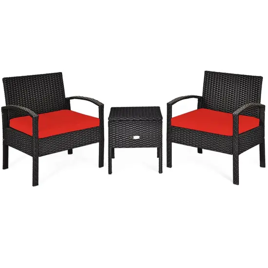 3 Piece PE Rattan Wicker Sofa Set with Washable and Removable Cushion for Patio Red {8}