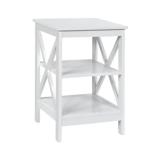 Nightstand 3-Tier X-Design with Storage Shelves Grey {7}