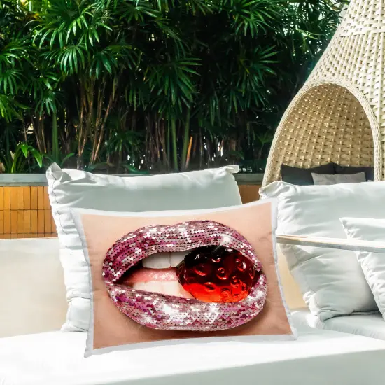 Glitzy Sequin Lips Design by Ziwei Li Outdoor Printed Pillow  {2}