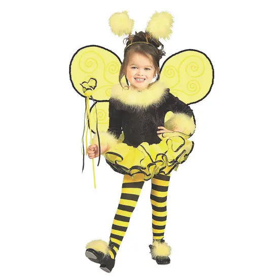 Girls Bumblebee Costume Black Leotard Yellow Tutu with Wings and Wand {1}