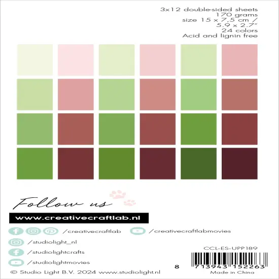 Studio Light Essentials Unicolor Paper Pad 3"X4" 24/Pkg-Nr. 189, Palmtrees {3}