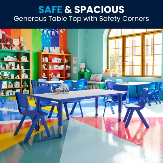 Emma and Oliver 23.625"W x 47.25"L Rectangular Plastic Height Adjustable Activity Table Blue {1}