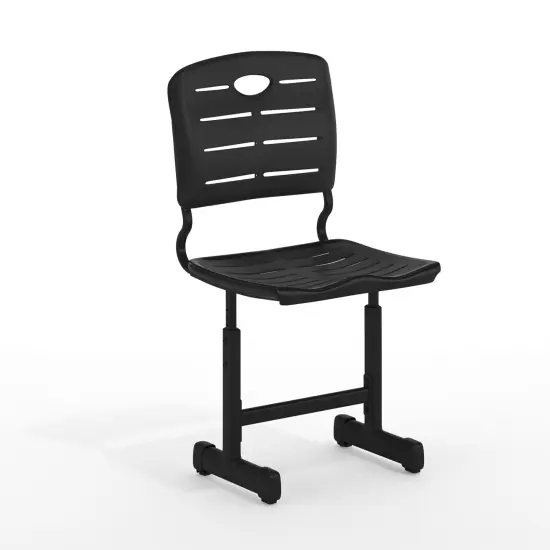 Emma and Oliver Adjustable Height Student Chair with Pedestal Frame Black {2}