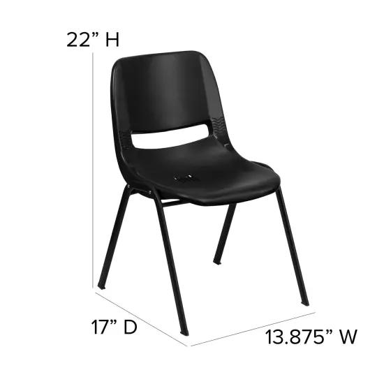 Emma and Oliver Ergonomic Kid's Shell Stack Chair - 12" Seat Daycare Home School BlackPlastic/Black {4}