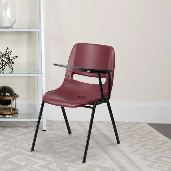 Emma and Oliver Ergonomic Shell Chair with Left Handed Flip-Up Tablet - Tablet Arm Desk Burgundy {1}