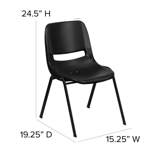 Emma and Oliver Ergonomic Kid's Shell Stack Chair - 14" Seat Daycare Home School BlackPlastic/Black {4}