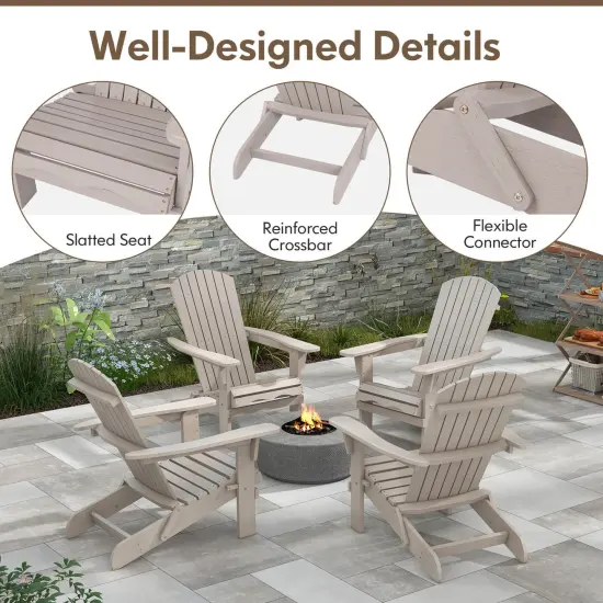 Costway Folding Adirondack Chair Set of 1/4 with High Backrest & Wide Armrests Wooden Grey {5}