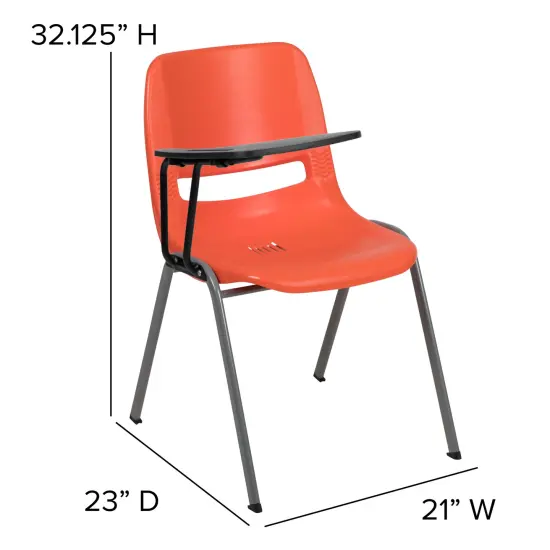 Emma and Oliver Ergonomic Shell Chair with Right Handed Flip-Up Tablet - Tablet Arm Desk Orange {4}