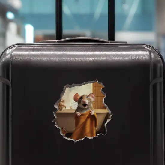 Bathroom Towel Mouse Wall Hole Decal - Wall Sticker with 3D Effect - Fun Gift Idea {3}