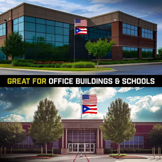 G128 Combo Pack: 20 Ft Telescoping Aluminum Flagpole (Black) & American and Puerto Rico Flags 3x5 Ft, Both ToughWeave Series Embroidered Polyester | Pole with Flags Included {5}