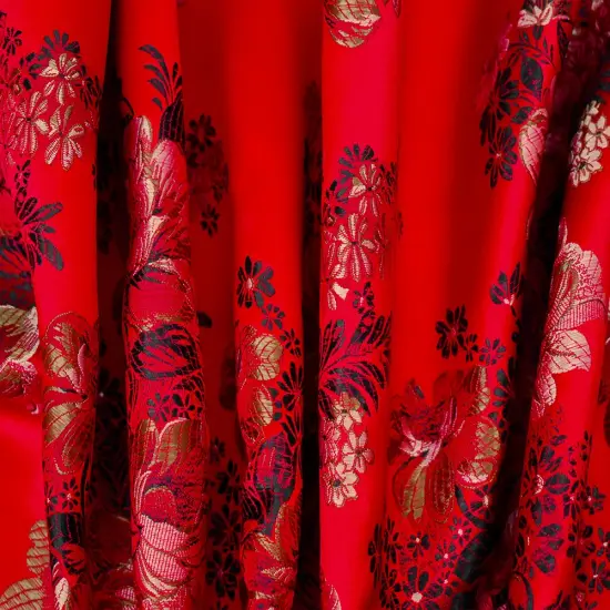 Red-Brown-Multi Polyester Floral Chinese Brocade Woven Fabric By the Yard {4}