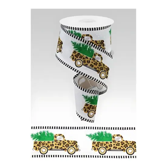 2.5" Leopard Snow Striped Edge Ribbon: White (10 Yards) {2}