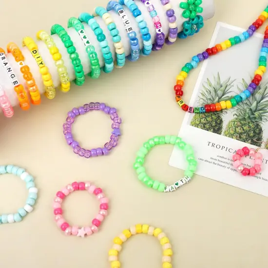 4022 Pcs Pony Beads for Friendship Bracelet Making Kit, 96 Colors 5 Boxes Friendship Bracelet Beads 6x9mm Rainbow Kandi Beads with 1000 Pcs Letter Beads for Jewelry Making {2}