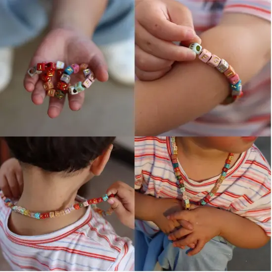 Letter Beads, Augshy 1400 Pcs Morandi Cube Alphabet Beads,Square Letter Beads with 1 Roll 10M Crystal String Cord {5}