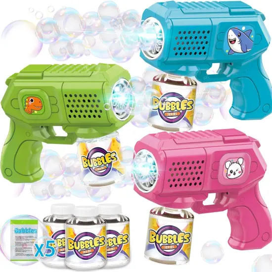 Bubble Guns with Bubble Solution- 3 Pack, Bubbles Gun, Blaster, Blower, Maker, Machine for Boys Girls {1}