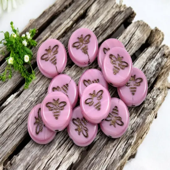 *12* 12mm Dark Bronze Washed Pink Silk Bee Coin Beads {4}