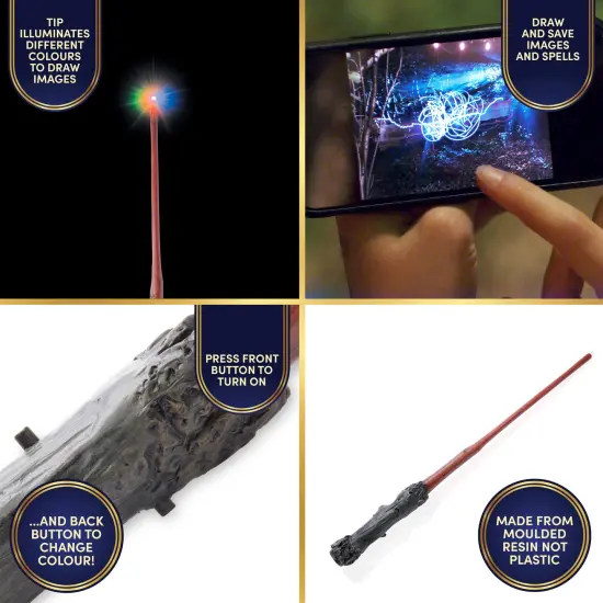 Wizarding World: Deluxe Lumos Wand - Harry Potter - 14" Hand-Painted Replica, Multi-Color LED Tip, Spell Poster, Collectible Toy, App Photo Play {5}
