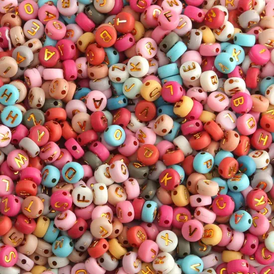 1000pcs Acrylic Small Letter Beads Round Letter Beads Colorful Acrylic with Gold Letter Alphabet for Jewelry Making Alphabet Beads {5}