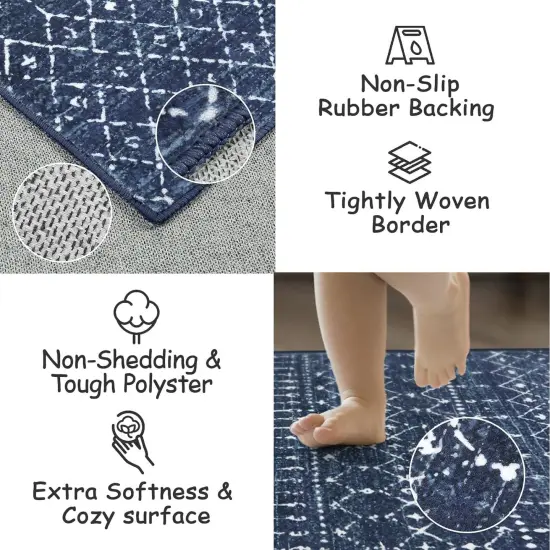 Moroccan Washable Runner Rug 2x6, Non Slip Hallway Runners No Shedding, Soft Low Pile Carpet Rugs for Hallway, Kitchen, Entryway, Bedroom - Blue {3}