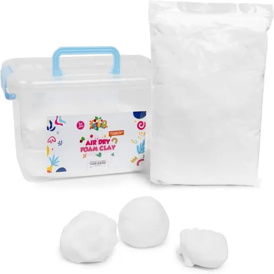 White Air Dry Foam Clay for Kids - 3.3 Pounds Soft Bulk Modeling Clay with Carrying Case & Airtight Zip-Seal Bags - Perfect for Arts & Crafts, Molding, Slime, Cosplay Armor | No-Mess, Non-Stick {1}