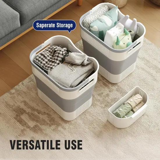 Collapsible Plastic Laundry Basket Hamper with Handles, 43L (11.5Gallon) Portable Rubber Clothes Basket, Pop Up Storage Container/Organizer {5}