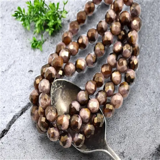 *25* 8mm Gold Lustered Mauve Root Beer Fire Polished Round Beads {1}