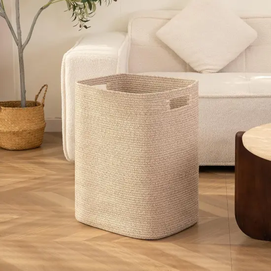 Laundry Hamper, Rectangle Cotton Laundry Basket with Handles, Large Blanket Basket for Living room, Woven Decorative Storage {2}