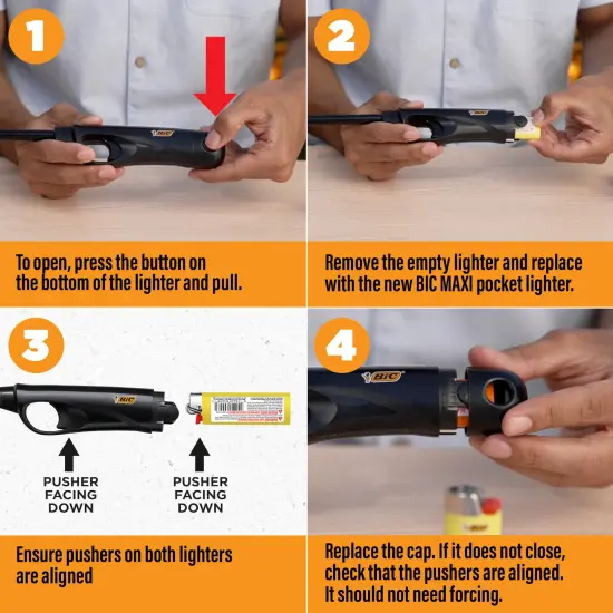 BIC EZ LOAD Lighter, Reloadable Multi Purpose Lighter, Pack with 10 EZ LOAD Long Lighter Shell and 10 BIC Maxi Pocket Lighters, (Colors May Vary) {6}