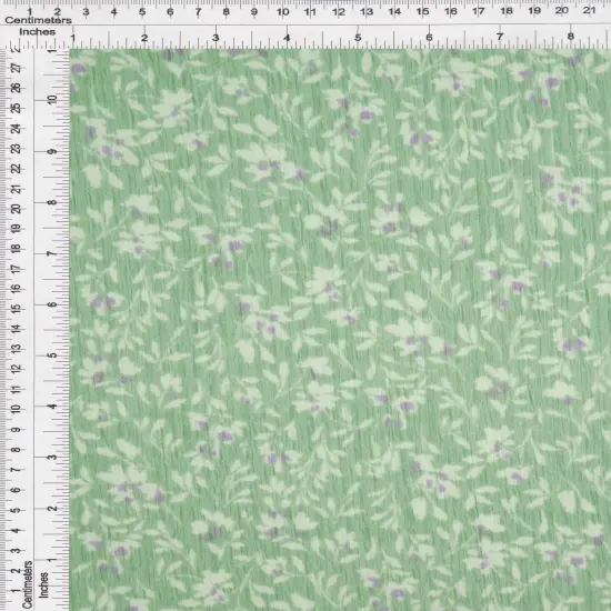 Crinkle Knit Floral Print Fabric Stretch Polyester Blend 58/59" Wide SAGE {3}