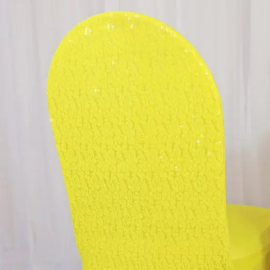 1 Piece Canary Yellow Sequin Spandex Chair Cover Stretch Fit Banquet Style {3}