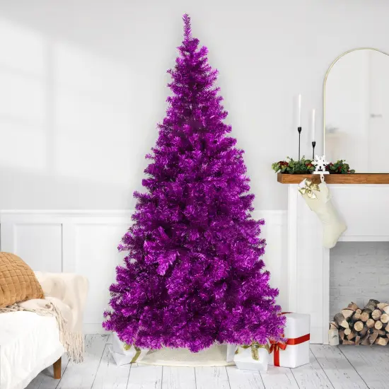 Northlight Artificial Tinsel Christmas Tree - 7' - Purple - Unlit {1}