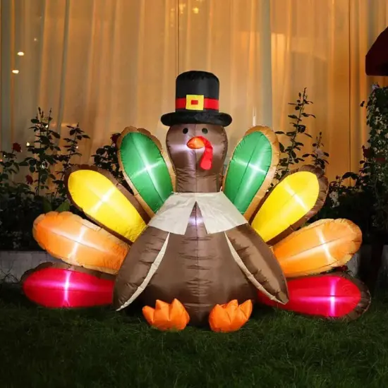 5ft Inflatable Turkey LED Lighted Airblown Thanksgiving Outdoor Yard Decoration {4}