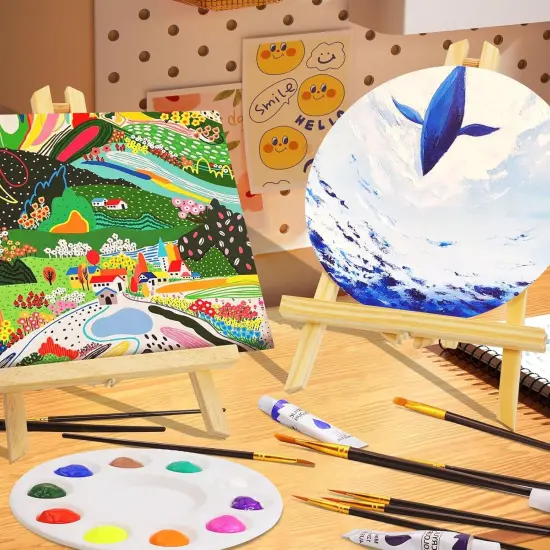 52 Packs for Adults & Kids 4 Canvas 2 Easel 2 Pcs 12 Colors Acrylic Paints 2 Pcs 10 {4}