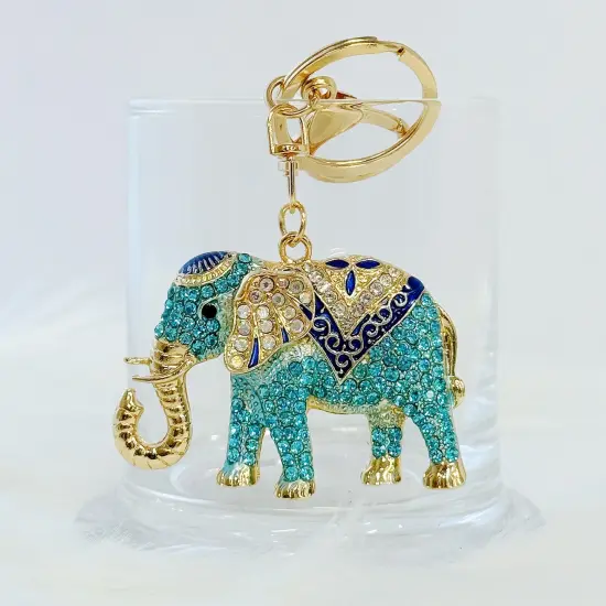 Wrapables Crystal Bling Keychain, Keyring Purse Handbag Pendant Charm, Blue Opulent Elephant {5}