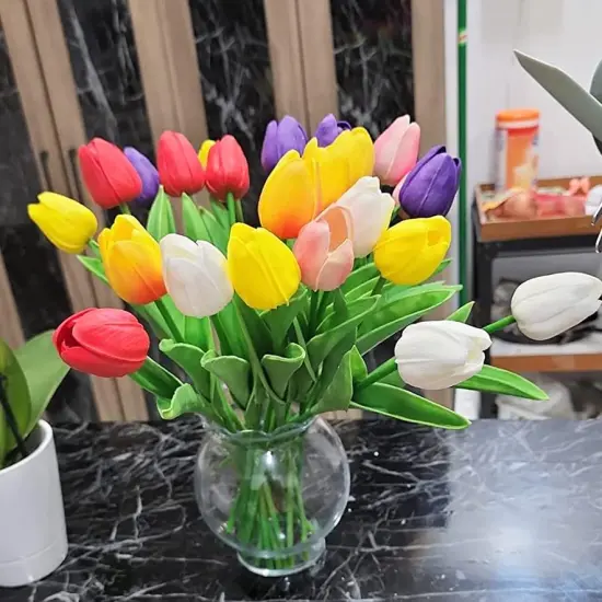 24pcs Multicolor Artificial Tulips Flowers Bouquet Flower Arrangement {5}