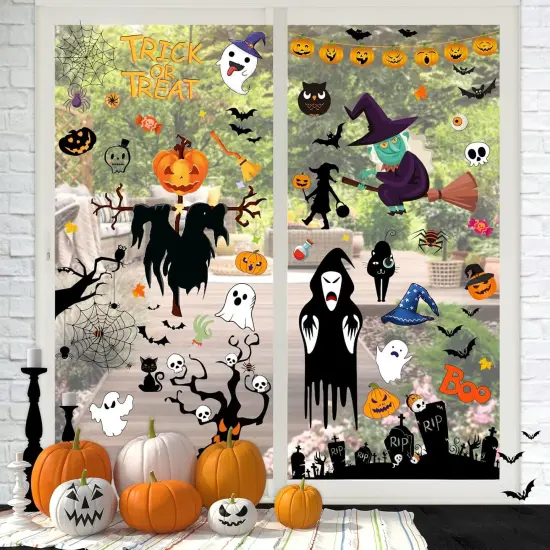 671 PCS Halloween Window Clings, 10 Sheets Large Halloween Window Decorations {5}