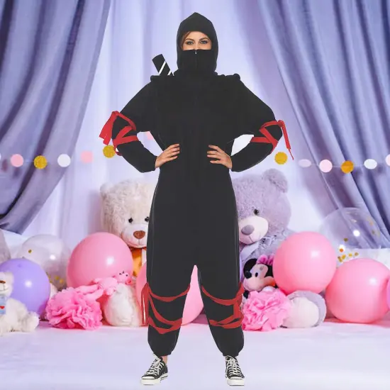 Women's Ninja Kigarumi Costume Fleece Onesie with Foam Sword {1}