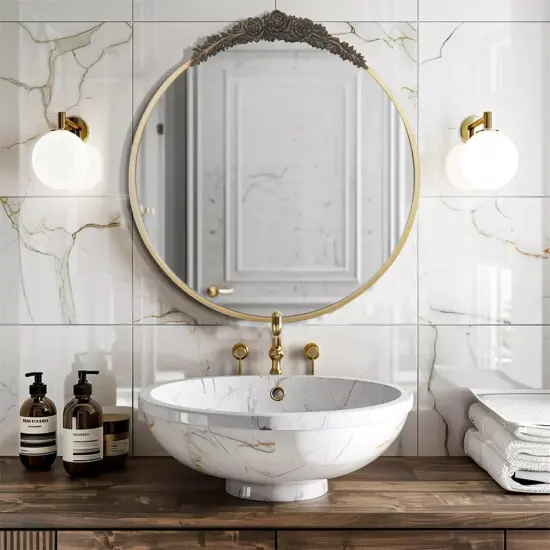 Vintage Baroque Brass Gold Mirror Metal Frame Antique Glam Round Wall Mirror {4}