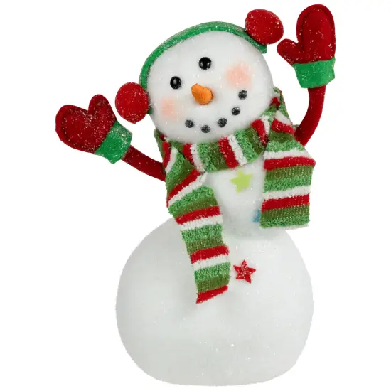 Northlight Waving Snowman with Earmuffs Glitter Christmas Figurine - 10" White {3}