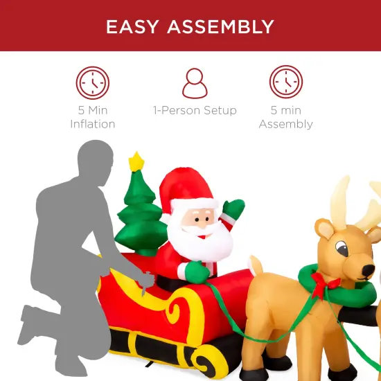 Best Choice Products 8.5ft x 3ft Lighted Inflatable Christmas Santa Claus & Reindeer Indoor Outdoor w/ Electric Fan Multicolor {3}