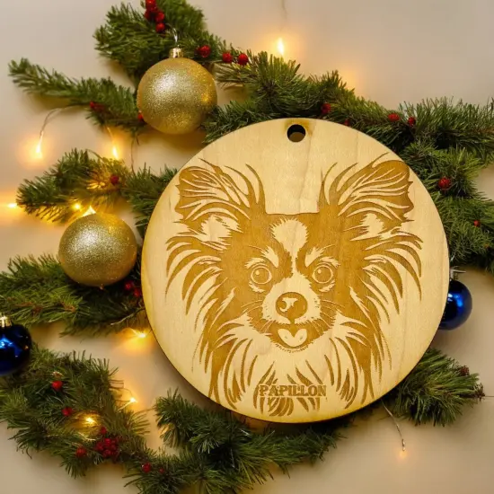 Ornament - Papillon Dog Raw Wood {2}