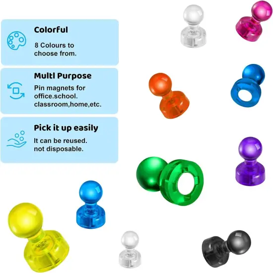 90 Pieces Colorful Strong Magnetic Push Pin Magnets, Office Classroom Magnets,8 Assorted Color, Perfect to use as Kitchen Home and School, Map Magnets,Whiteboard Magnets {4}
