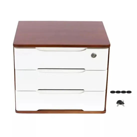 Wooden Desktop Storage Box Drawer Office Home Table Display Organizer with Lock {3}