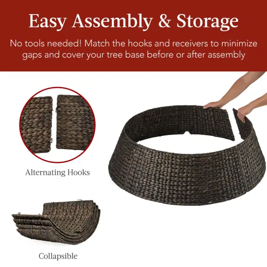 Best Choice Products 42in Woven Hyacinth Christmas Tree Collar, Tree Skirt Accessory w/ Cord Cut-Out Espresso {5}