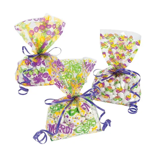 5" x 11 1/2" Medium Mardi Gras Icons Cellophane Treat Bags - 12 Pc. {5}