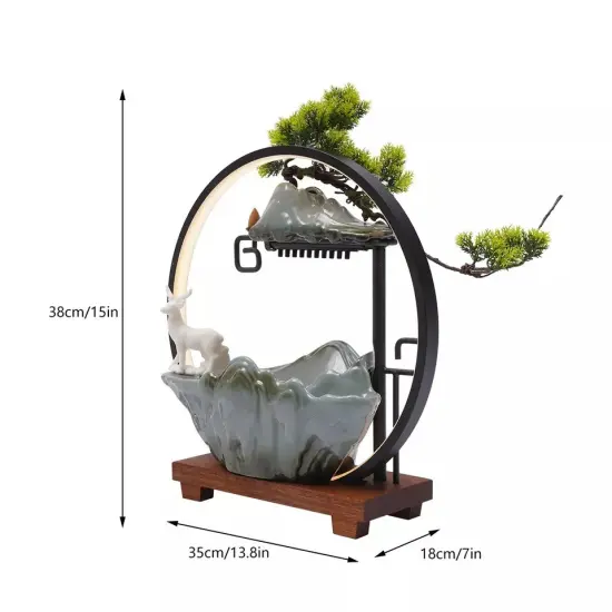 Indoor Water Fountain with Mist LED Light Incense Burner Waterfall Table Decor {4}